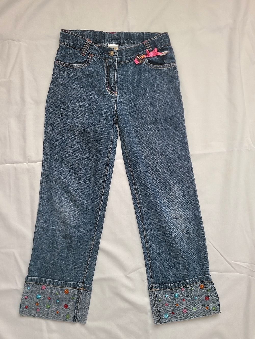 Gymboree Cupcake Cutie Girls' Blue Embellished Cuffed Jeans Size 6